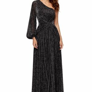 Betsy & Adam Black Metallic One Shoulder Gown Size 8 NWT Formal Dress